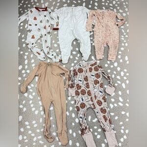 Lot of 5 neutral footies bamboo mori unisex baby beige milk cookies zippy kyte